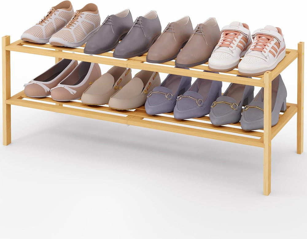 Smiry Bamboo Shoe Rack, 5 Horizontal Slats, 2 Tier - 33.9" Wide, Natural