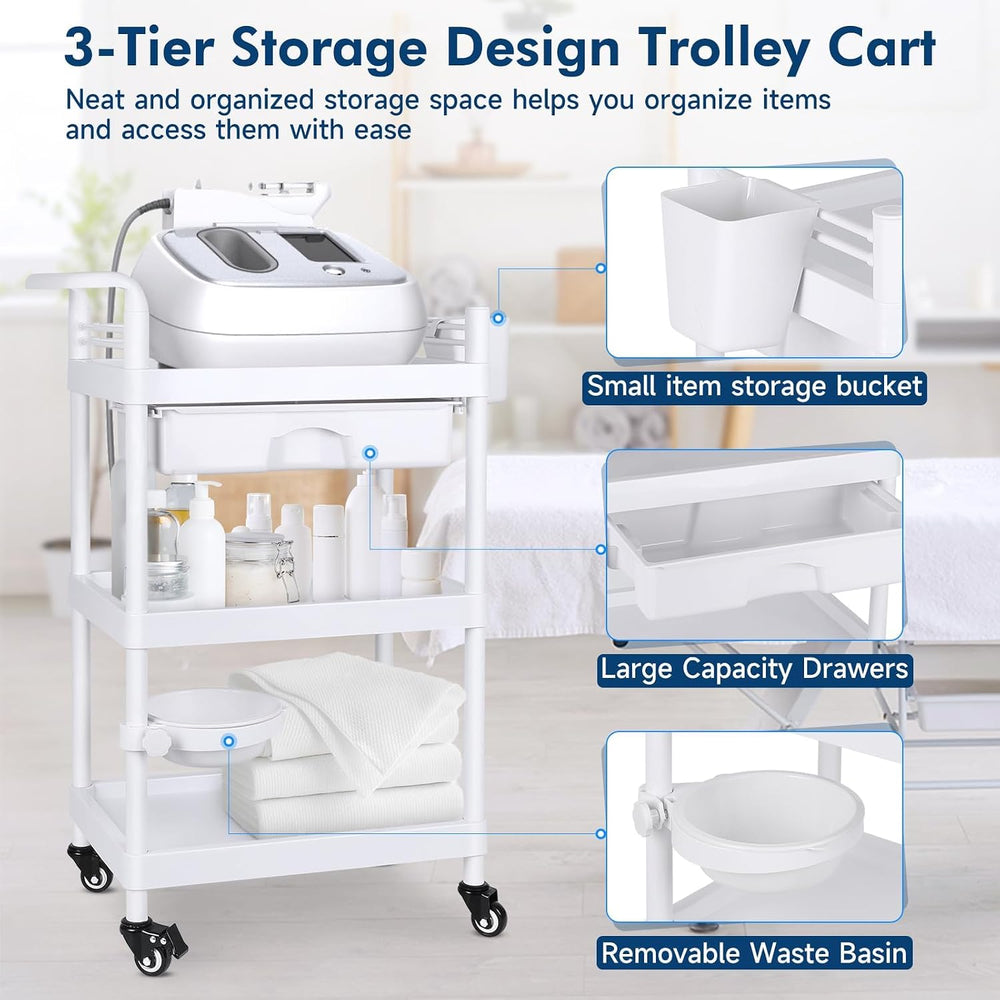 Medical Carts with Wheels 3-Tier Mobile Trolley Cart 100 LBS Max Load Medical...