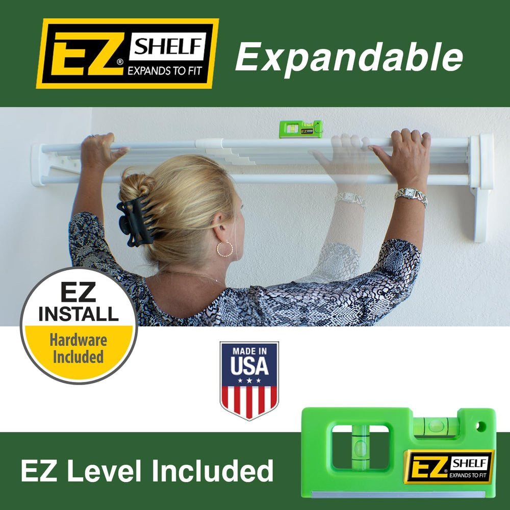 EZ SHELF Closet Shelf with Hanging Rod - 28-48” Expandable, White, Closet She...