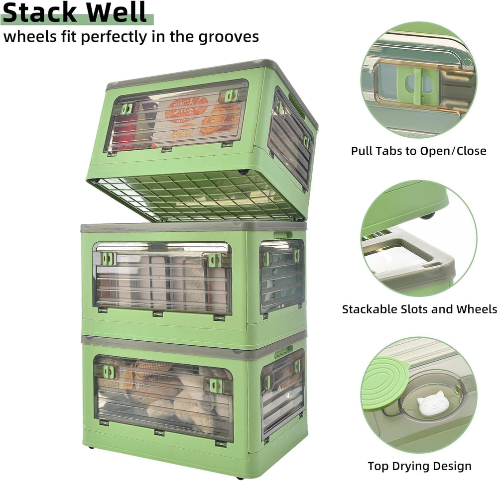 32Qt Plastic Storage Bins with Lid, Collapsible Storage Bins with Wheels, Sto...