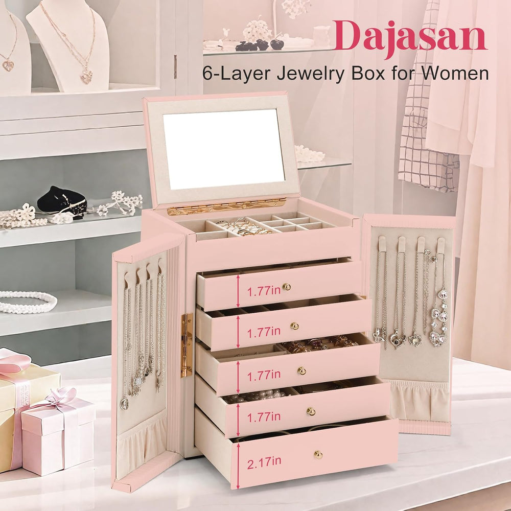 Dajasan Large Jewelry Organizer Box, 6-Tier Jewelry Storage Case with 5 Drawe...