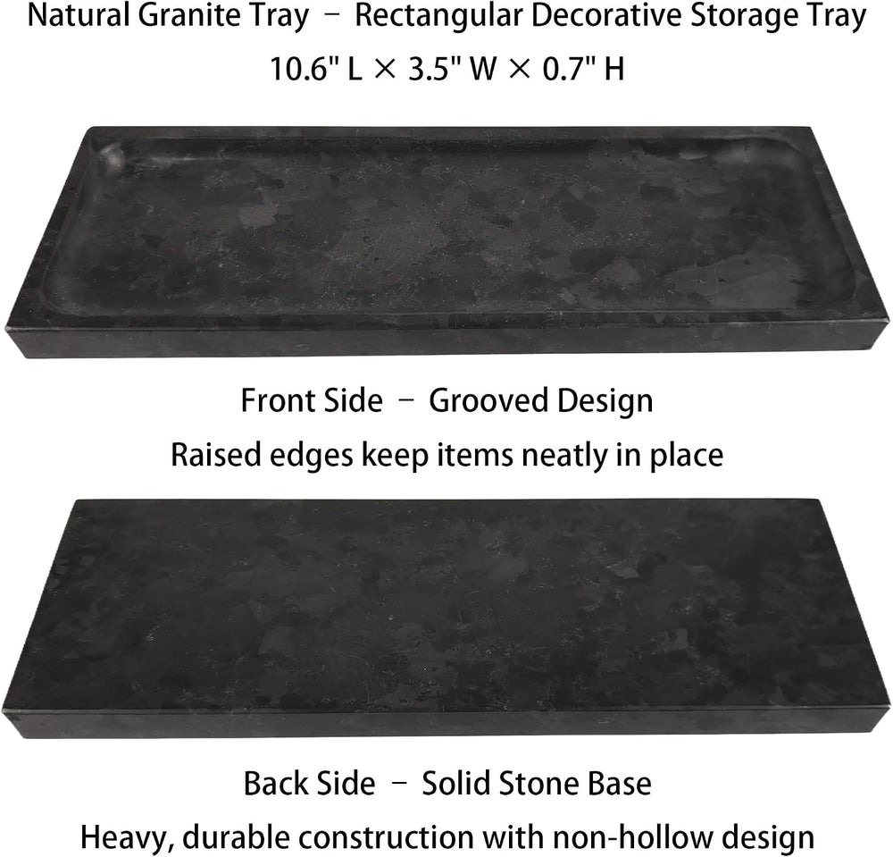 Matte Black Granite Vanity Tray - Natural Stone Rectangular Catchall, 10.6&qu...