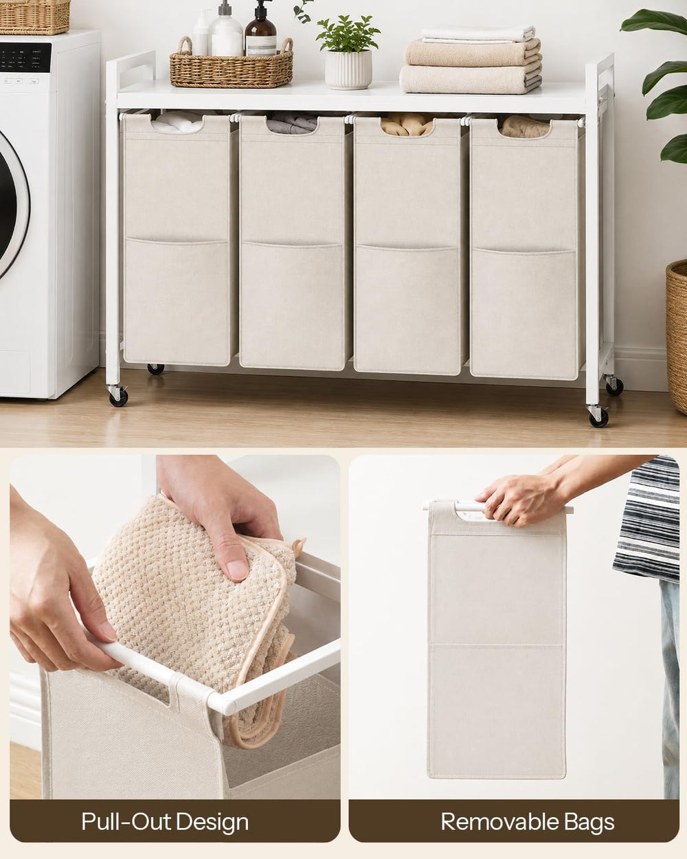 HOOBRO Laundry Sorter 4 Sections, Laundry Hamper with Wheels, 4 × 10.5 Gal (4...