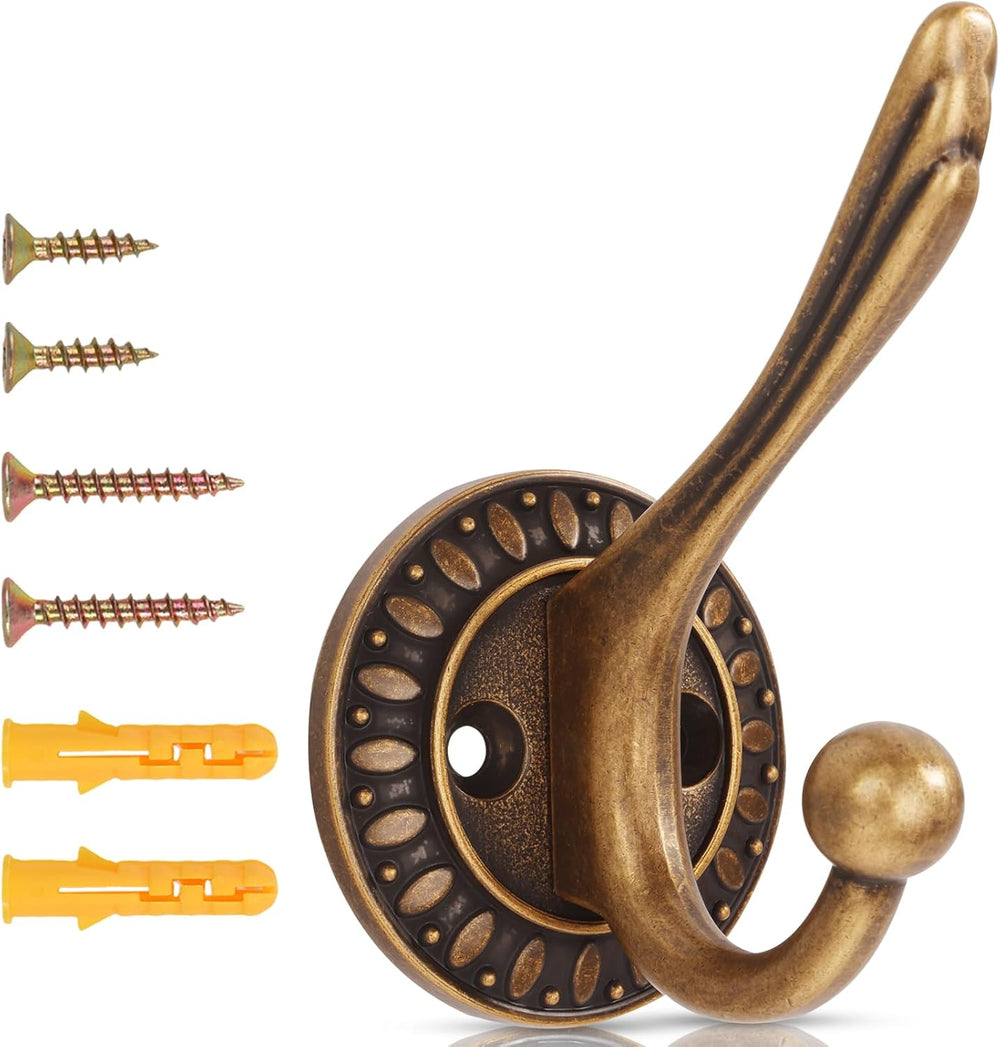 Antique Brass Heavy Duty Wall Hooks – 6 Pack Rustic Coat Hooks for Hanging Co...