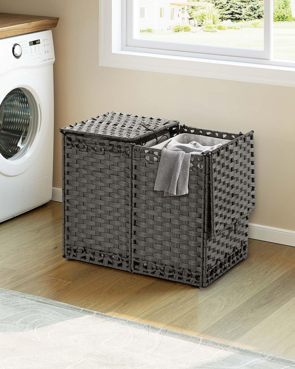 Greenstell Laundry Hamper with Lid and 2 & 1 Removable Liner Bags, No Ins...