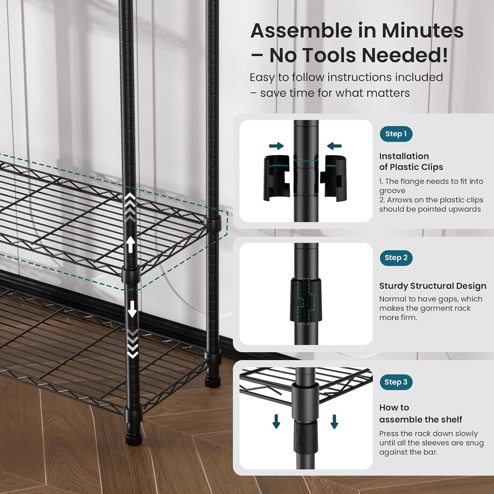 Garment Rack Heavy Duty Clothes Rack Adjustable Freestanding Metal Portable W...