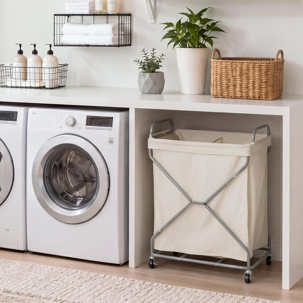 StorageWorks 2 Section Laundry Sorter with Wheels, 160L Beige Hamper Basket