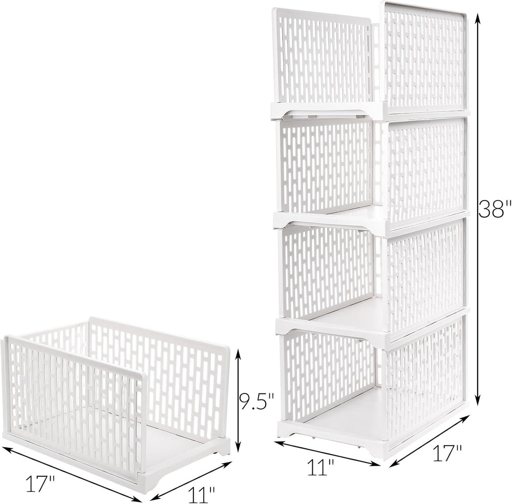 AVLA 4 Pack 38" Stackable Plastic Storage Basket, Plastic Foldable Close...