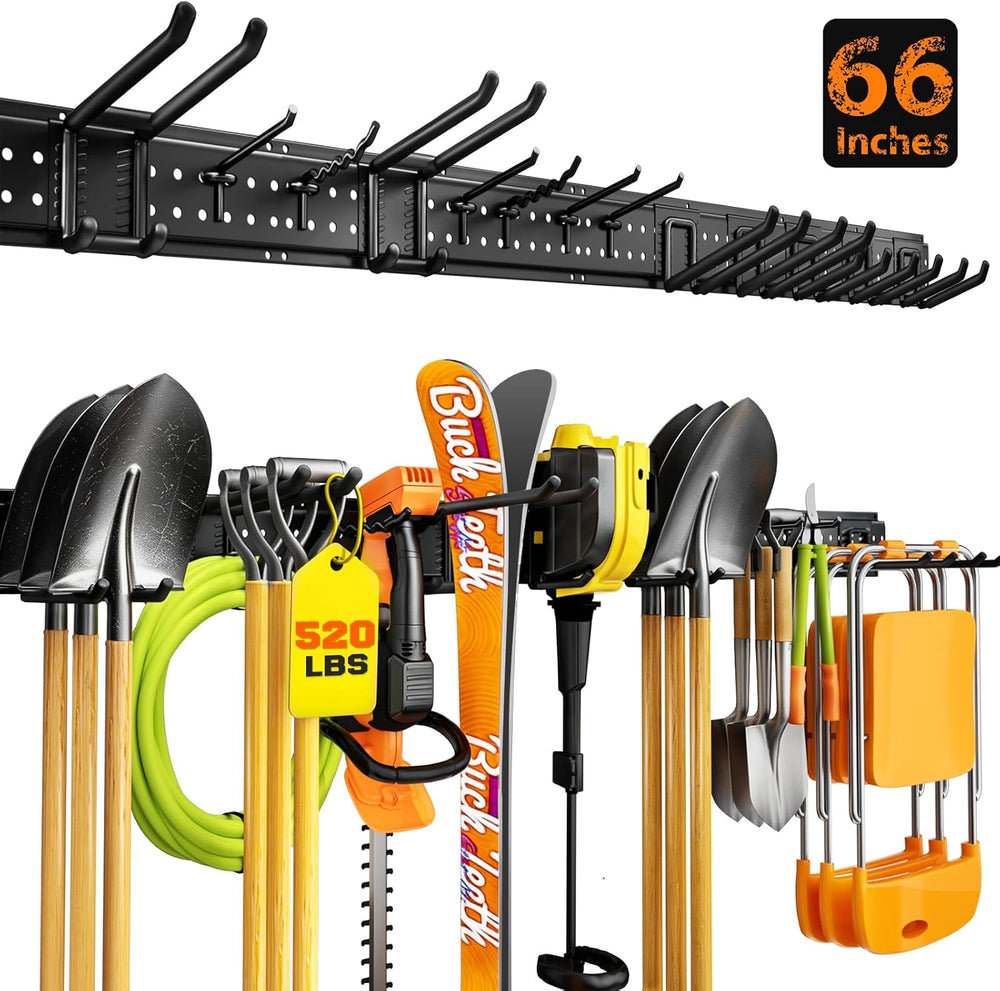 Garage Tool Organizer Wall Mount 66 inches with 13 Adjustable Heavy-Duty Hook...
