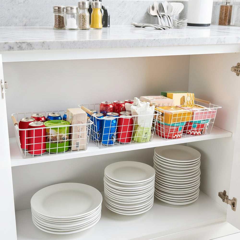 LeleCAT White Wire Baskets for Organizing with Handles,Pantry Organizers and ...