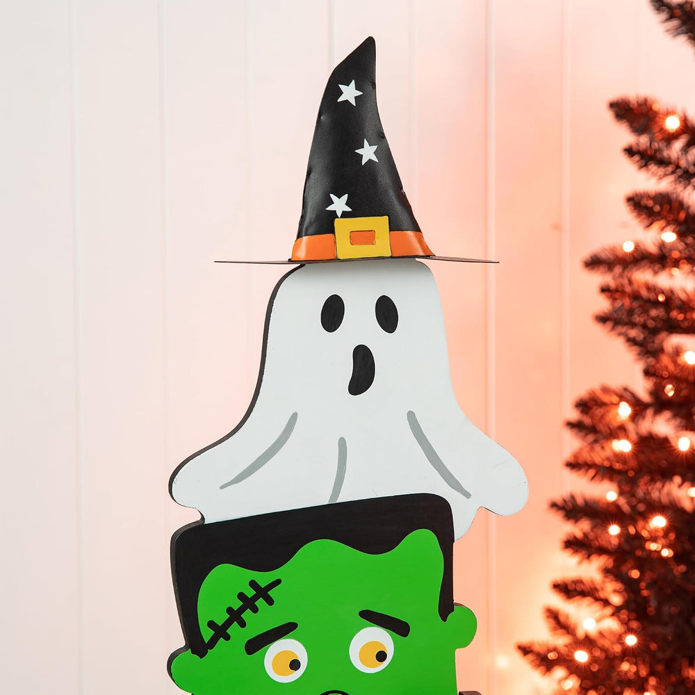 Glitzhome 36'H Wooden Halloween Stacked Ghost Frankenstein Skull Pumpkin ...