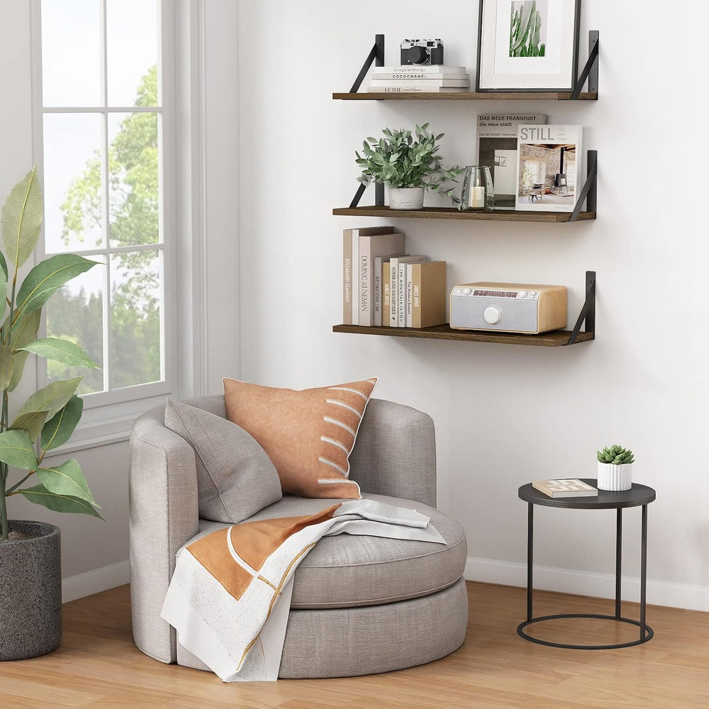 Forbena 24 Inch Long Floating Shelves for Wall Set of 3, Wooden Wall Bookshel...