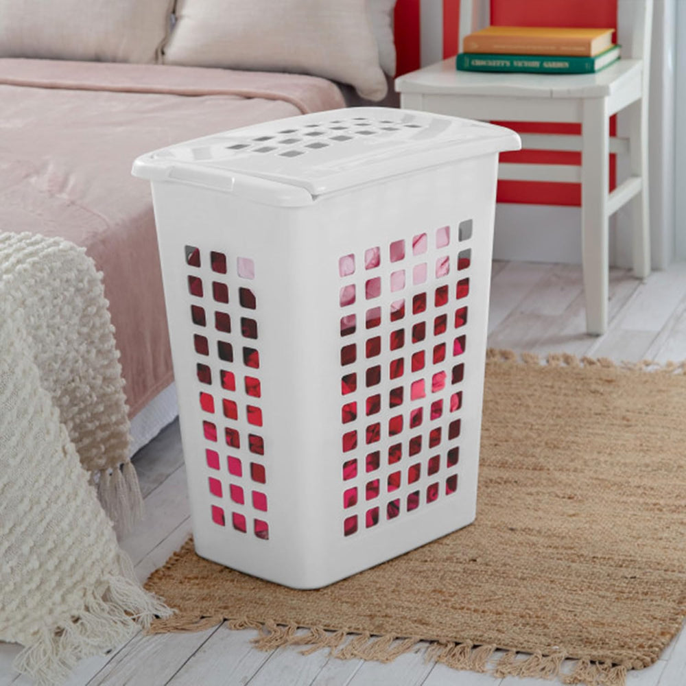 Sterilite Rectangular LiftTop Laundry Hamper with Lid, Handles to Easily Carr...