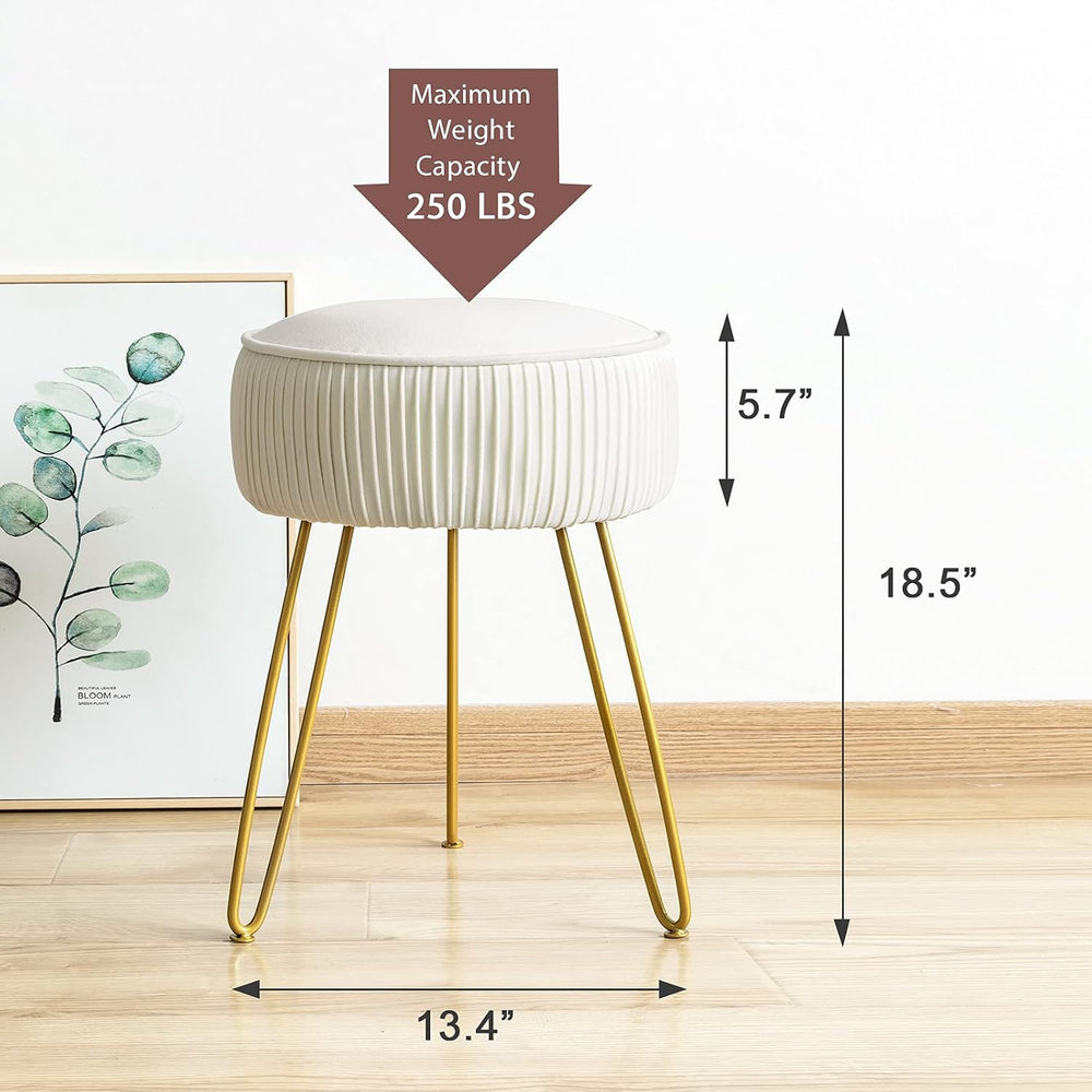 LUE BONA Pleated Vanity Stool, Velvet Upholstered Vanity Stool for Makeup Roo...