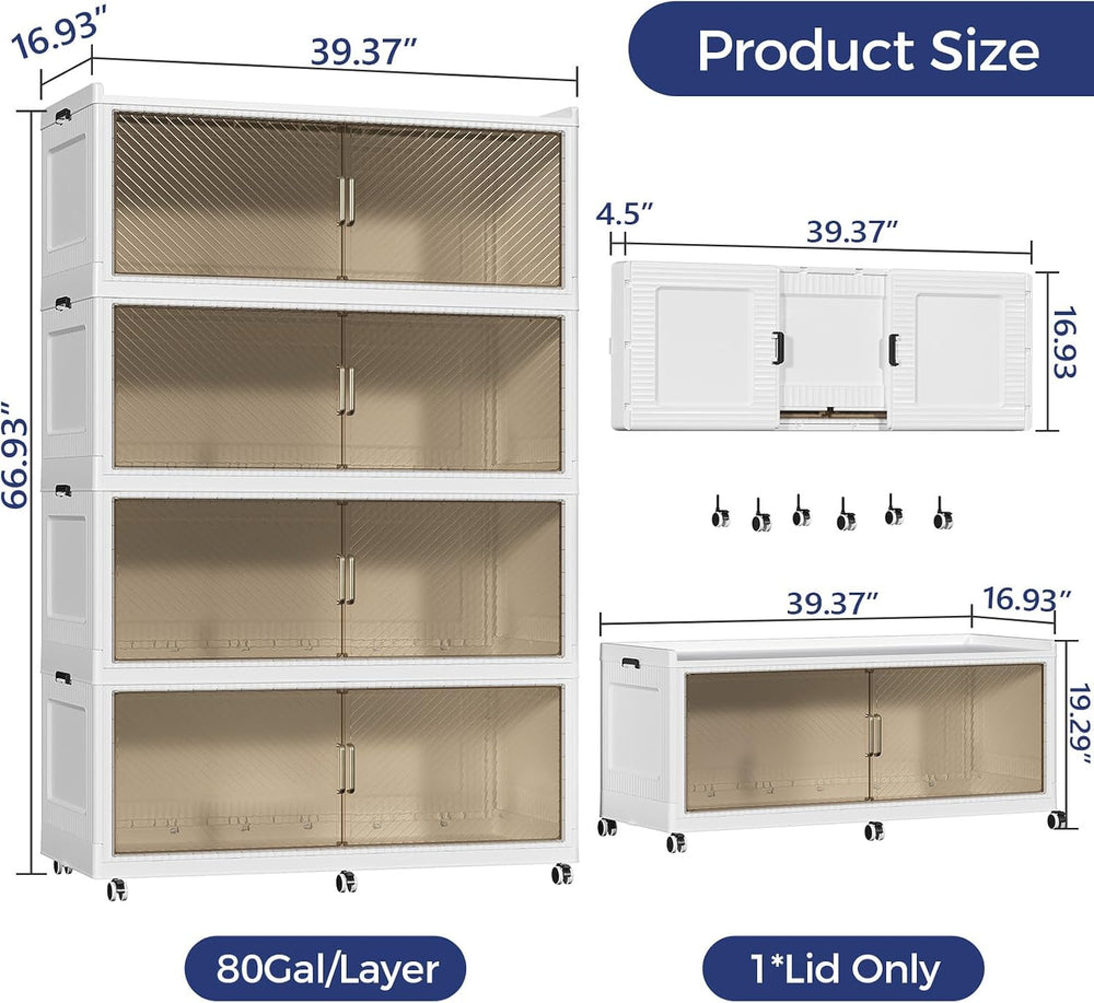 1280QT Storage Bins with Lid, 320Gal 4-Tier Extra Large Stackable Closet Orga...