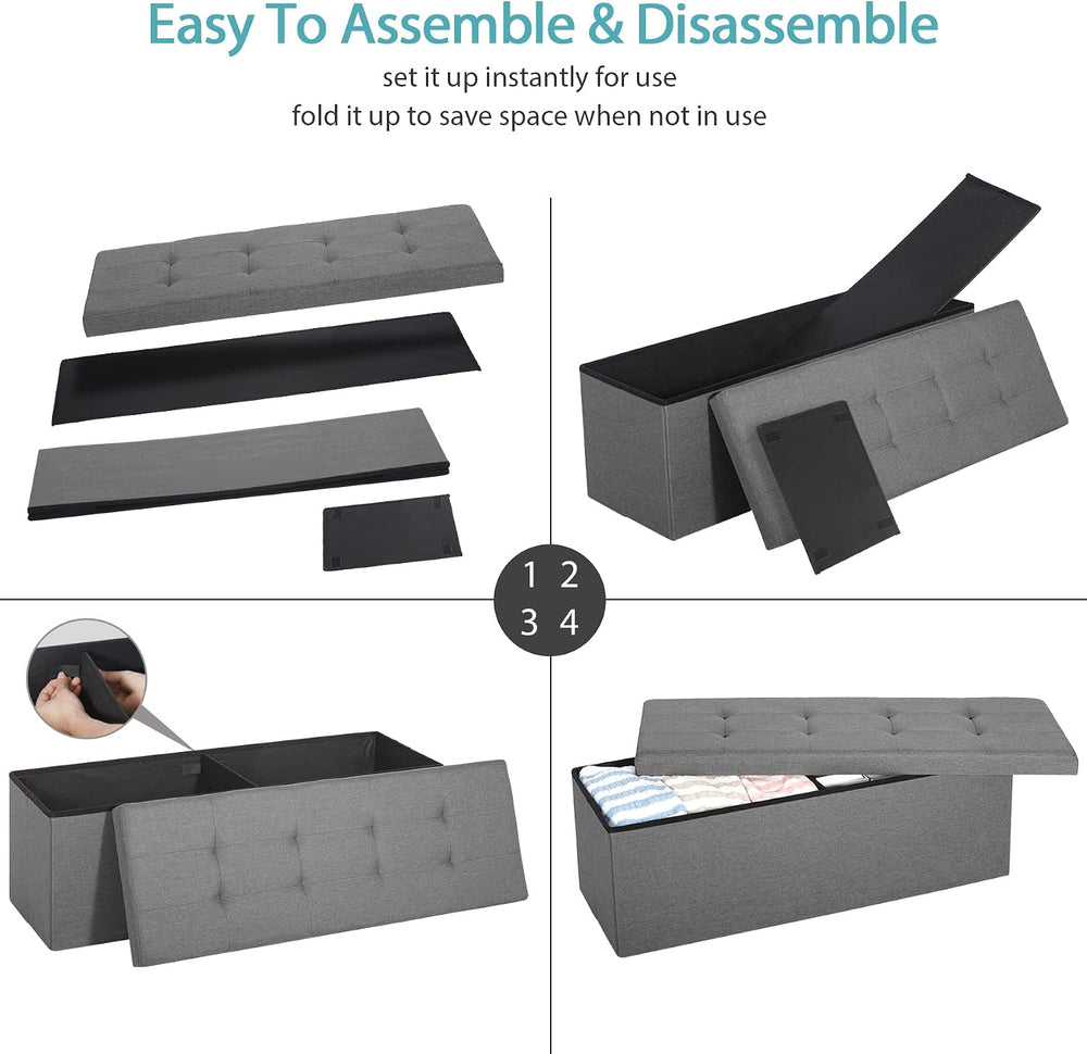 SUPER DEAL 43 Inches Folding Storage Ottoman Bench, Foot Rest with Divider Fo...