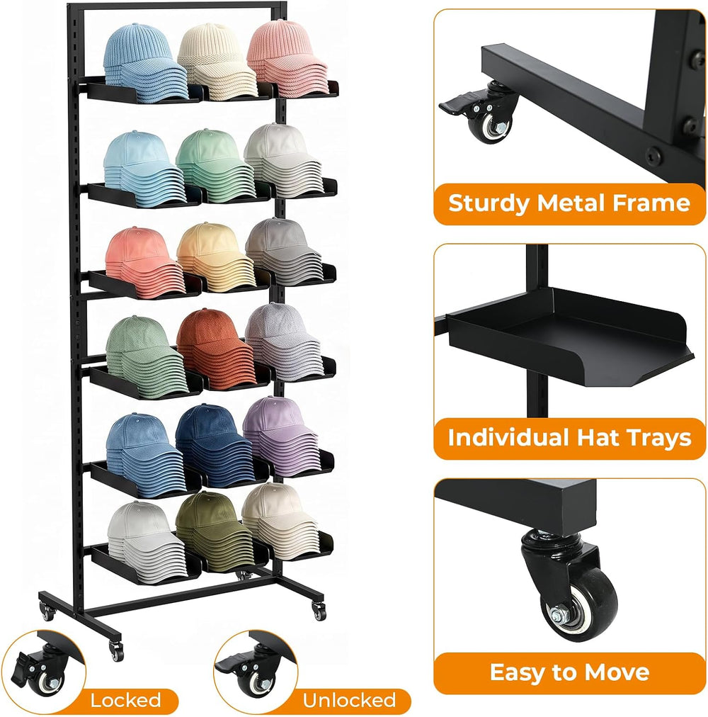 tonchean 6 Tier Rolling Hat Display Rack with Wheels