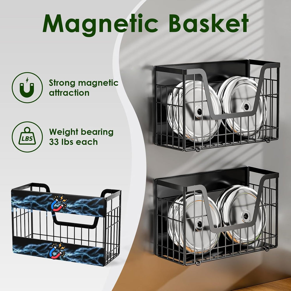 4-Pack Magnetic Fridge Shelf, Black Fruit Basket Potato Storage
