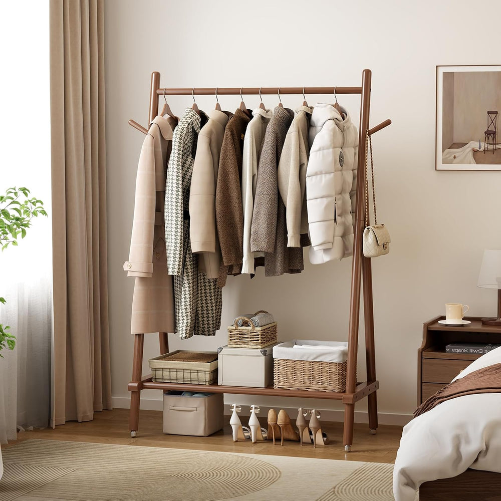 Muwuele Solid Wood Clothing Rack, Rolling Clothes Rack for Hanging Clothes, G...