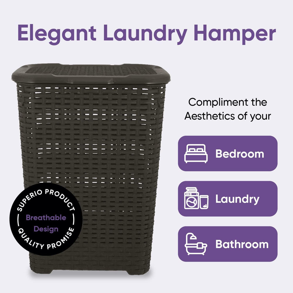Plastic Laundry Hamper with Lid 3 Pack Laundry Hamper Basket, Brown Tall Clot...