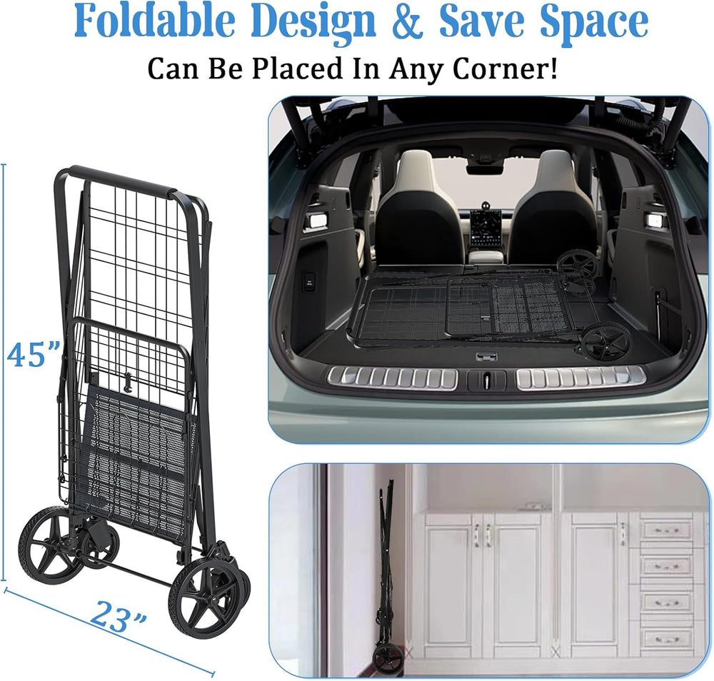 Heavy Duty Folding Shopping Cart for Groceries, Jumbo Grocery Carts with 360°...