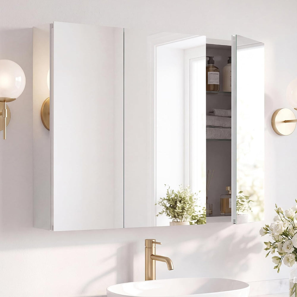 36 x 28 Bathroom Mirror Medicine Cabinet 3 Doors, Recessed & Wall-Mounted
