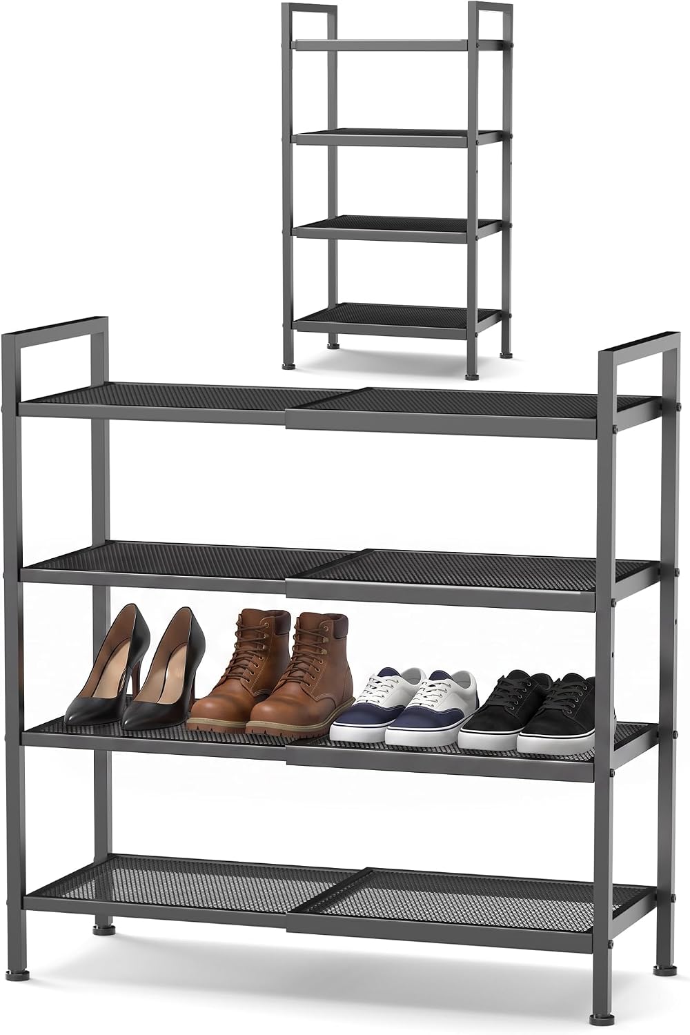 Expandable Shoe Rack for Closet, Entryway, Shoe Storage, 4-Tier, Black