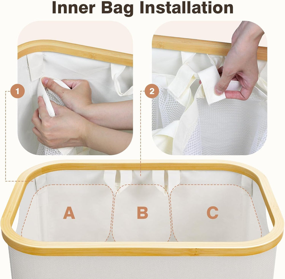 Hampers for Laundry Basket with Lid, 160L Large Laundry Hamper 3 Section