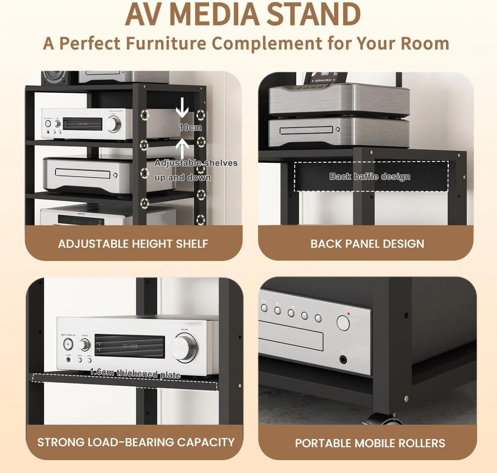 5 Tier AV Media Stand, Audio Rack Tower Stereo Components Cabinet