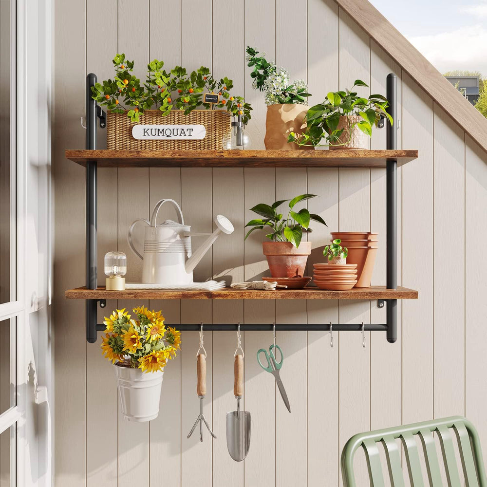 Bestier 31" Industrial Pipe Wall Shelf with Towel Bar, Rustic Brown