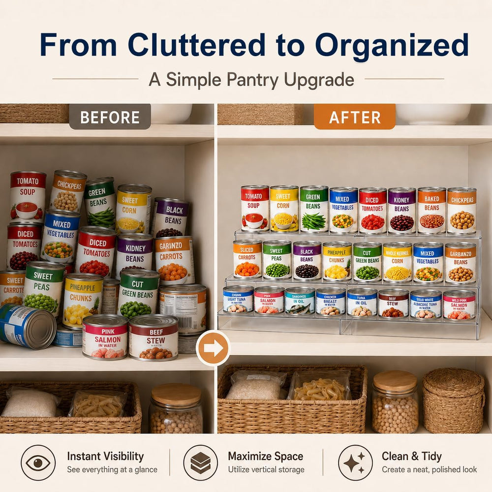 Expandable Can Rack Organizer for Pantry:3-Tier Clear Acrylic Canned Food Sto...