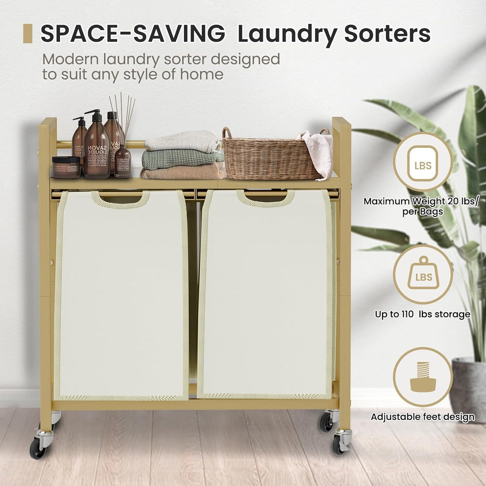 SwaaVee Laundry Sorter, Laundry Hamper with Wooden Top Shelf, 2×14.5Gal(110L)...