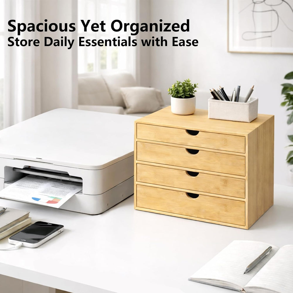 Neando Bamboo Desk Organizer with Drawers, 4-Tier Wooden Desk Organizer, Smal...