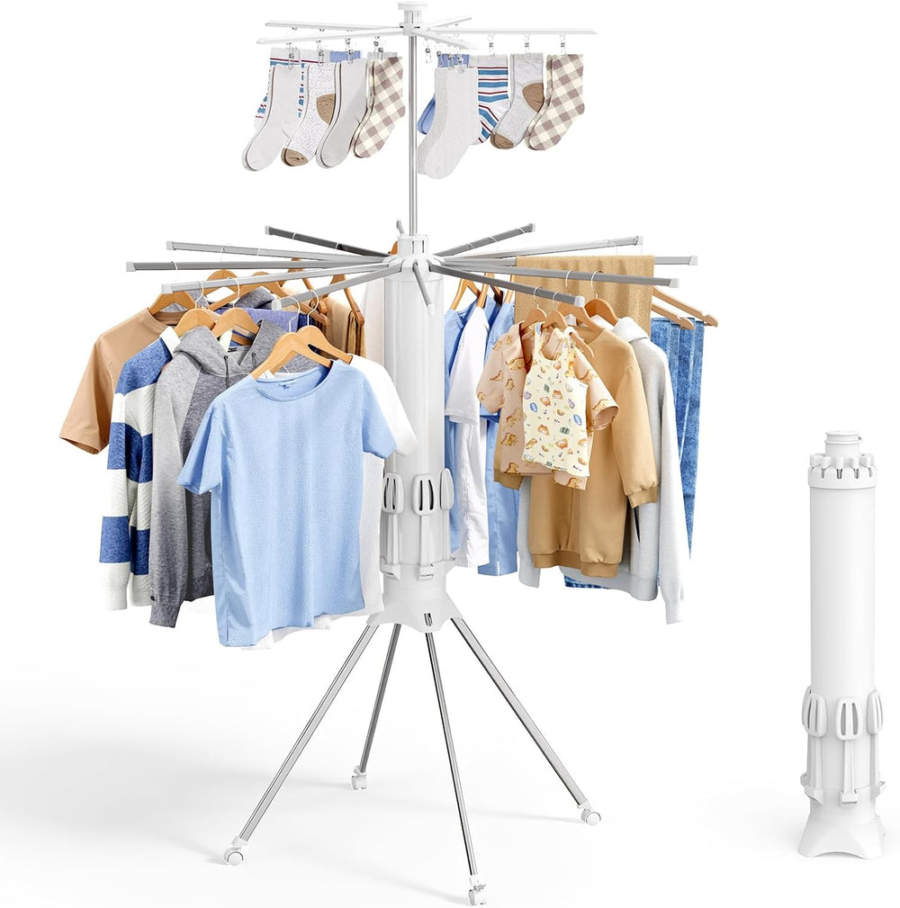 Sakugi Foldable Clothes Drying Rack, 12 Steel Arms, Silent Wheels, 71" H