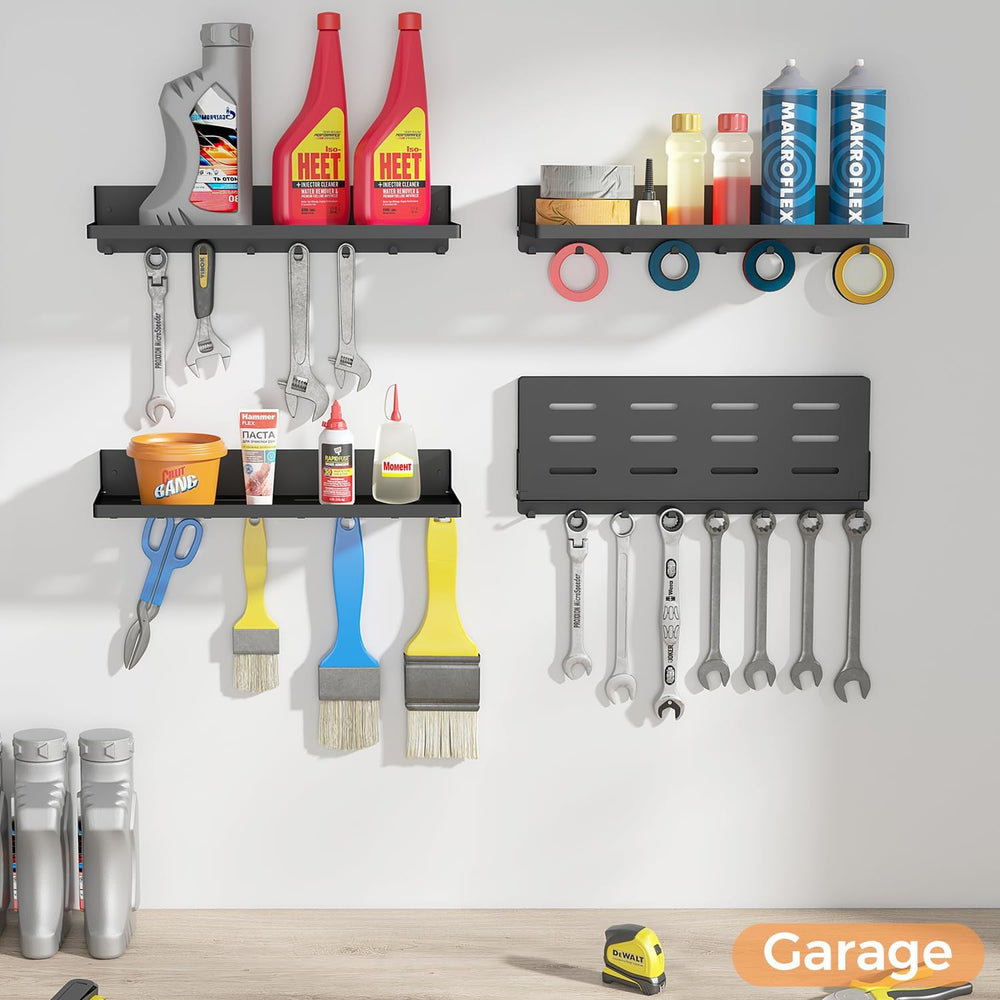 Folding Shelf with Hooks Wall Mount, Laundry Room Metal Shelves, Fold Up 90° ...