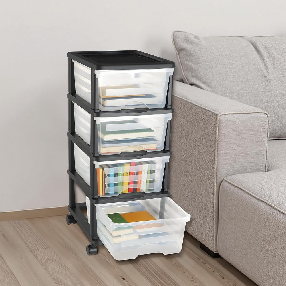 VEVOR Plastic Storage Drawers Cart, 4 Drawers Storage Organizer with Wheels, ...