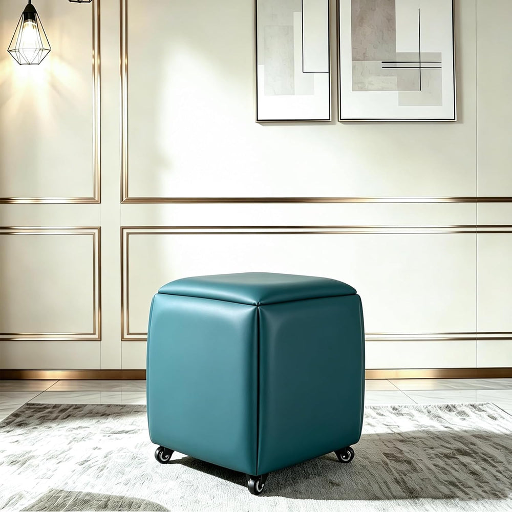 5 in 1 Nesting Ottoman Cube Chair, Stackable Stools, Leather Square Ottoman B...