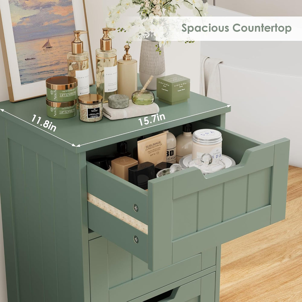 FOTOSOK Bathroom Cabinet, Bathroom Storage Cabinet with 5 Drawers, Green