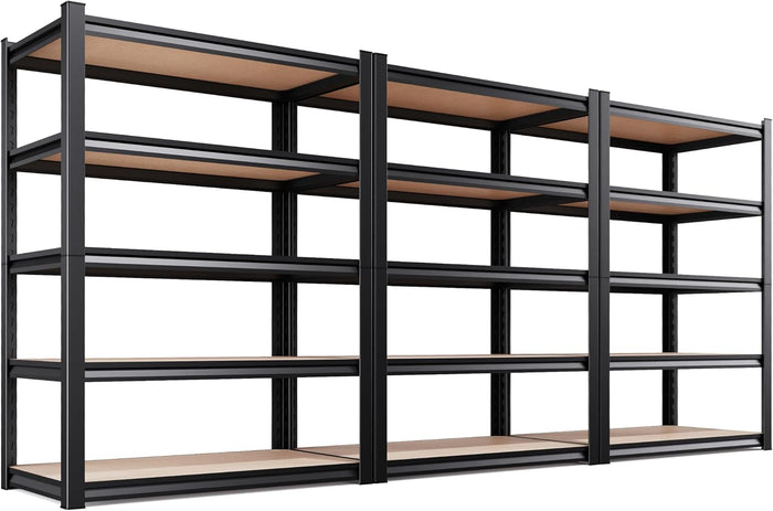 3-Pack 71.2"H Storage Shelves, 5 Tier Adjustable Wood Garage Shelving, Utility Tall Metal Shelving Unit, Easy to install Standing Garage Storage for Warehouse,Bedroom,Basement,45.6"WX17.7"DX71.2"H