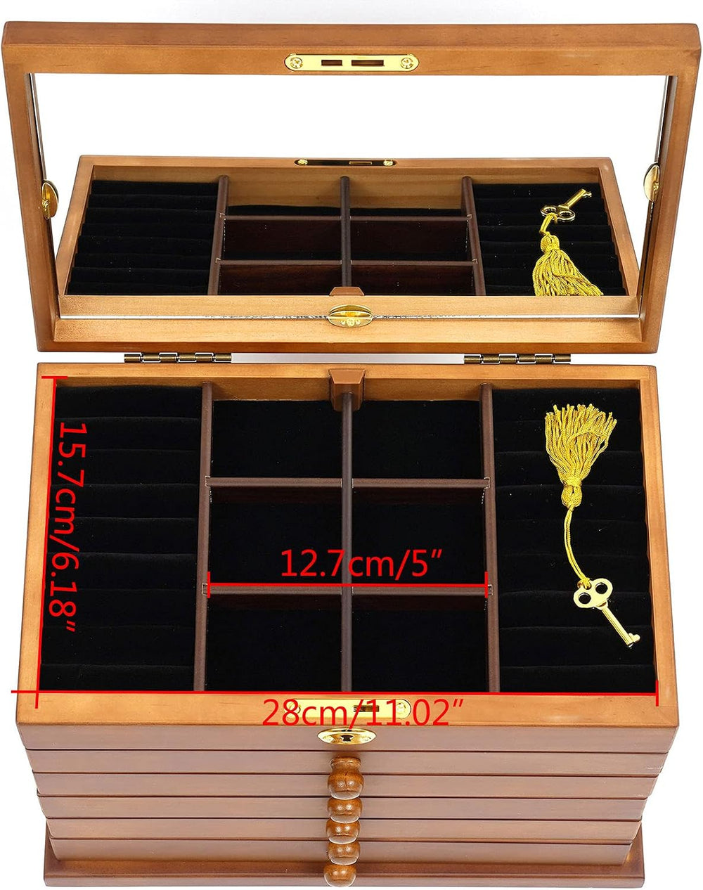 Extra Large Four-Leaf Carved 6 Layers Wooden Jewelry Box Jewelry Case Cabinet...