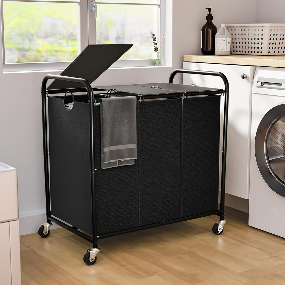 180L Laundry Sorter 3 Section, Rolling Laundry Basket with Wheels and Lid
