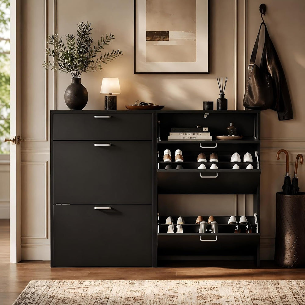 VINGLI Shoe Cabinet Storage for Entryway,Black Small Narrow Shoe Rack,25" W