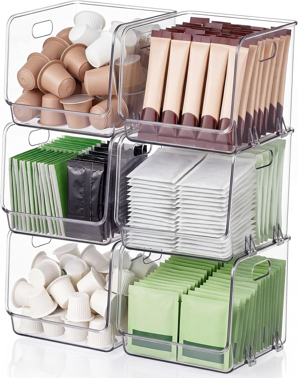 6 Pcs Clear Plastic Storage Bins Stackable Pantry Organizer