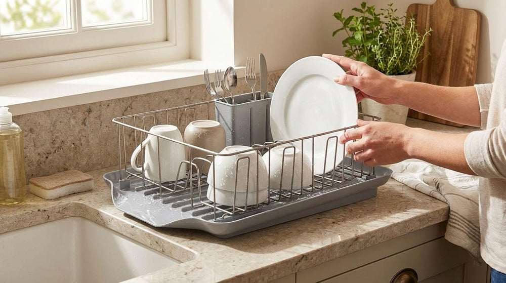 Farberware 3-Piece Dish Drying Rack Set Rust-Resistant Gray