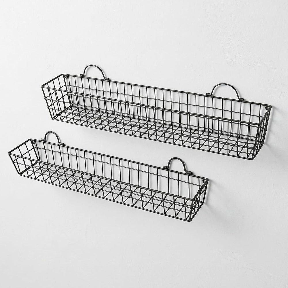 MyGift 2pcs 30-Inch Wire Baskets for Storage and Organization, Rustic Black W...