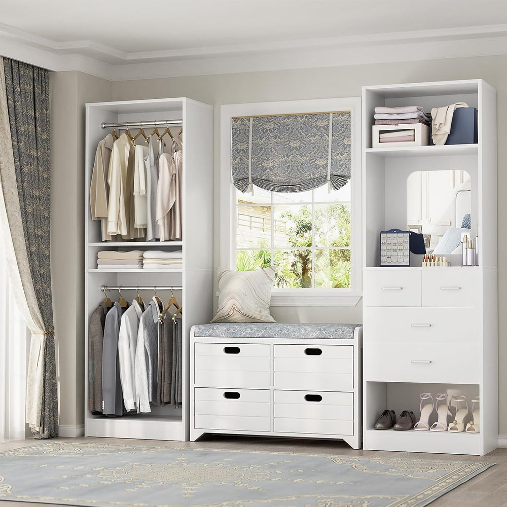 Unikito 50” Closet System with 4 Drawers, 4.2FT Wood Closet Organizer with Ha...