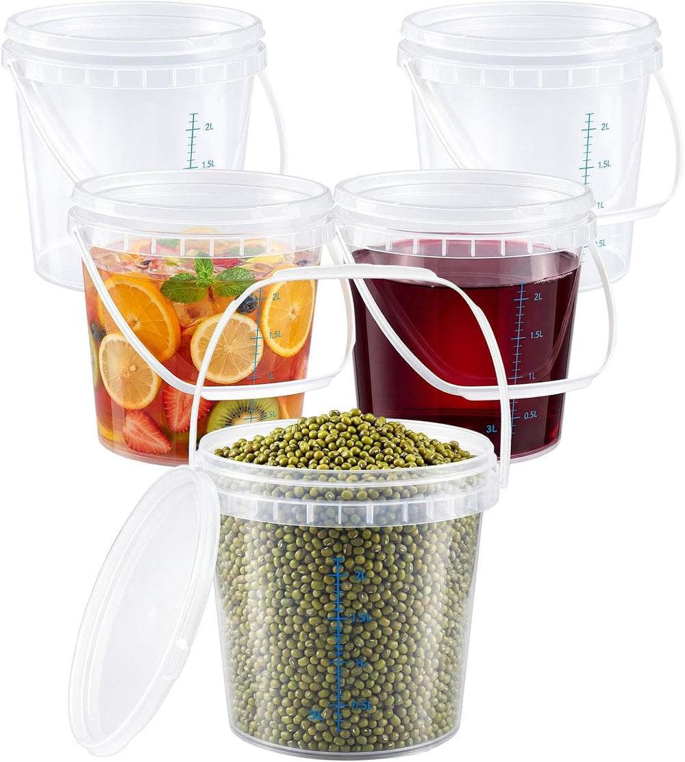 5 Pack 3L(3.17 Qt) Clear Food Storage Buckets, Graduated Scale
