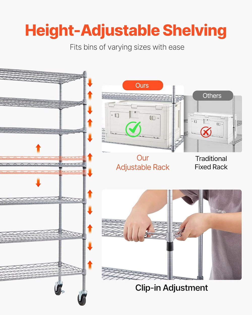 VEVOR 7-Tier Rolling Bin Storage Rack, 26 Organizer Bins, Bin Rack Storage St...