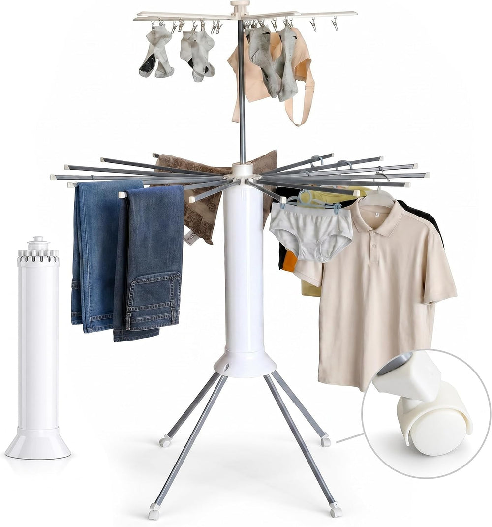 Clothes Drying Rack Foldable with Rolling Wheels, Portable Laundry Drying Rac...