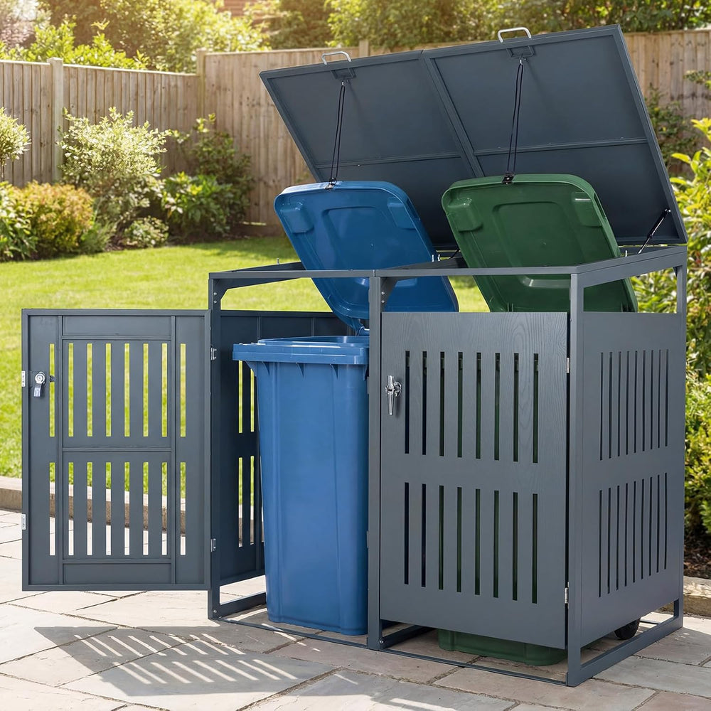 Goplus 44 Cu.Ft Outdoor Trash Can Storage, Garbage Can Hider Outdoor with 2 L...